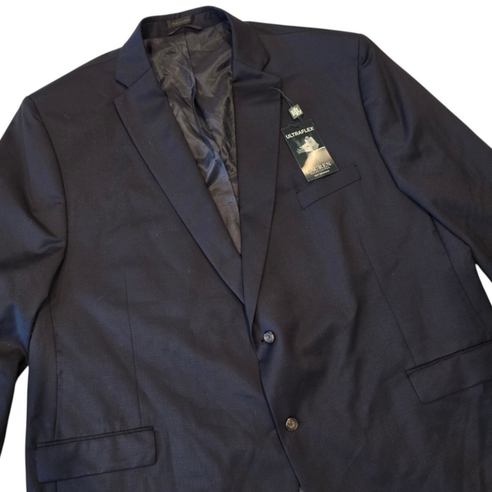 Lauren Ralph Lauren Mens Suit Jacket Navy Blue Ultraflex Wool Blazer 56 Long